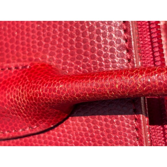 M London Red Leather Snakeskin Like Embossed Leather Purse Tote Signature Lining - Picture 15 of 16